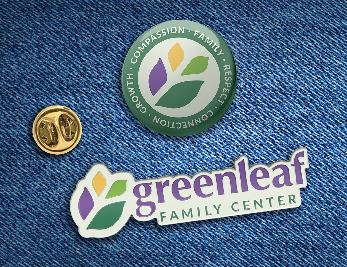 greenleaf family center enamel pin and button