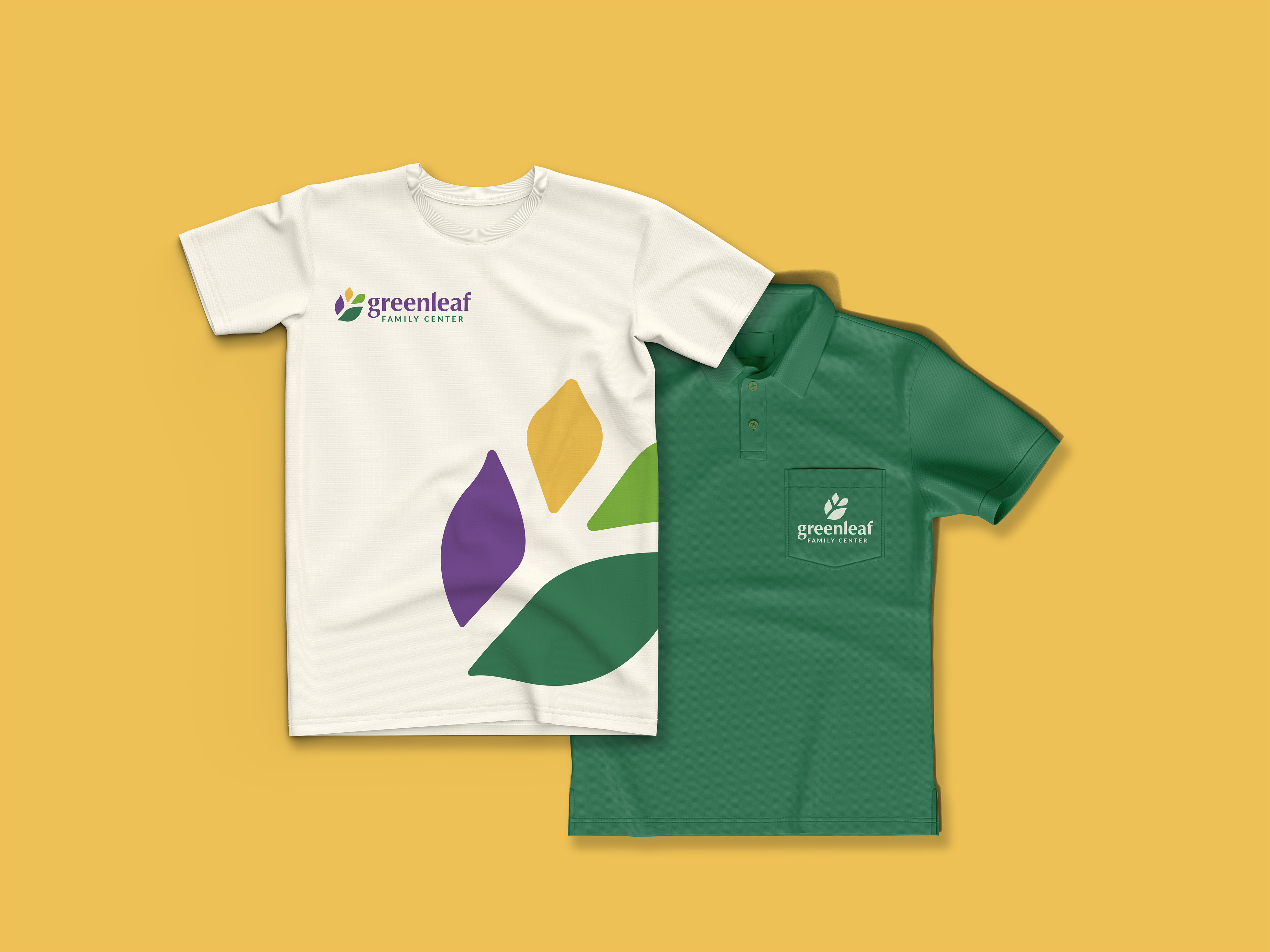 T-shirt and polo shirt featuring Greenleaf logos
