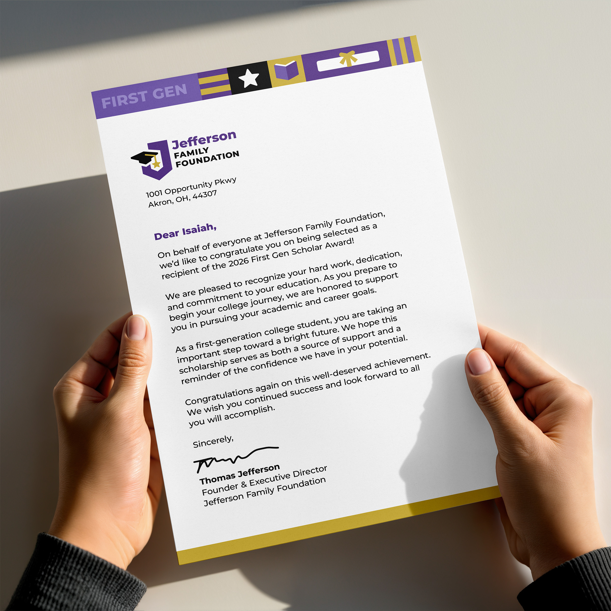 TRIAD jefferson family foundation letterhead
