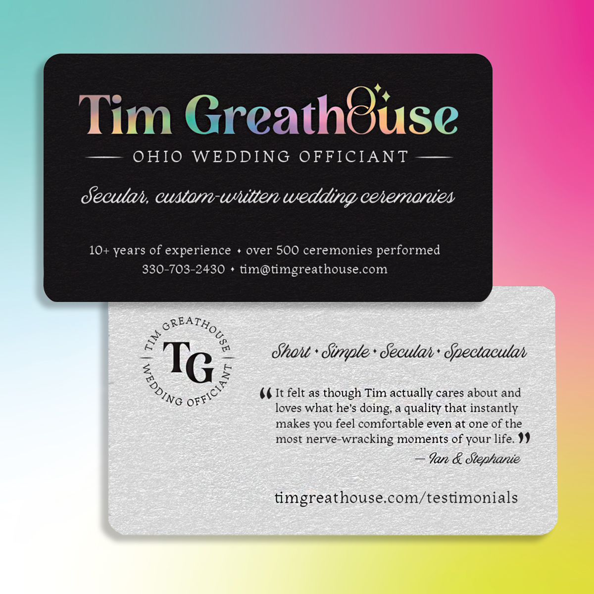 TRIAD tim greathouse wedding officiant business card