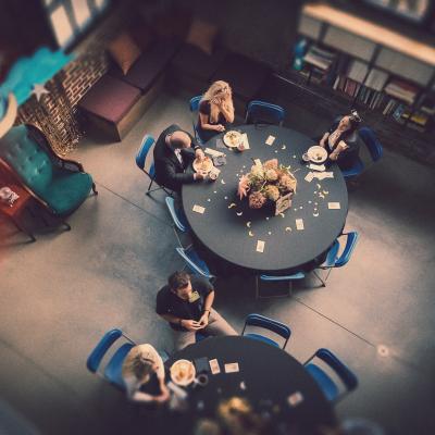 looking down on tables