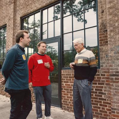 people talking outside
